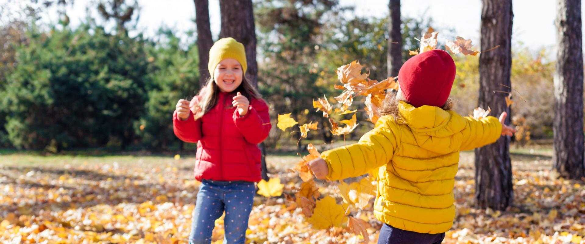 Twee kinderen spelen in de natuur in de herfst