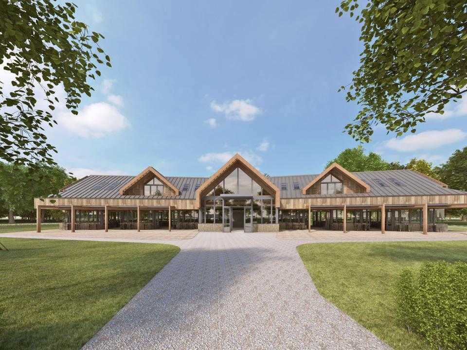 Voorkant Pannenkoekenpaviljoen in de verte