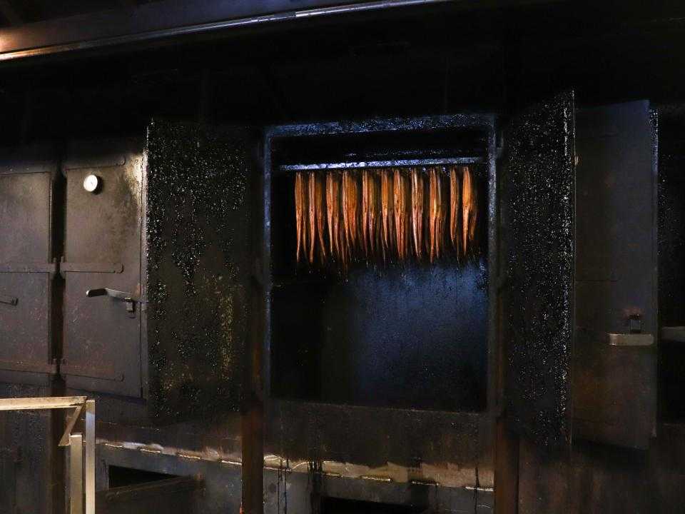Eel being smoked