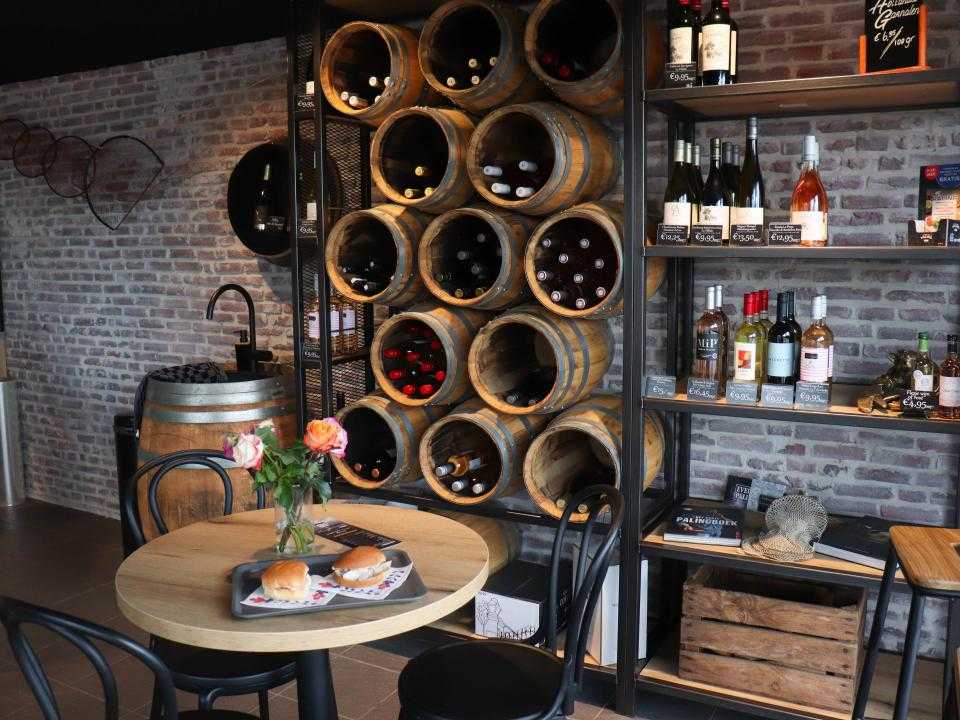 Shop with seating and wine bottles