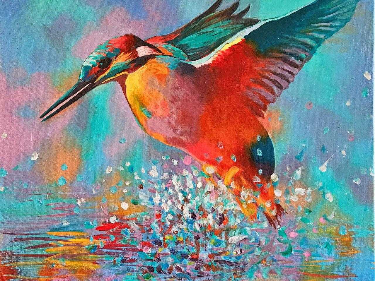 Schilderij van een ijsvogel