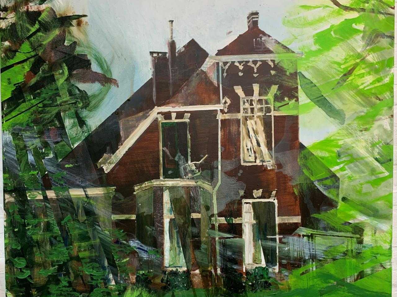 Anna Greet List: schilderij van boerderij onder Schiphol.