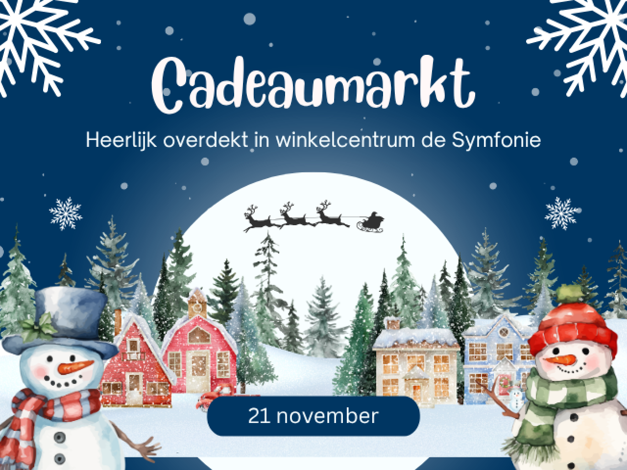 Flyer met sneeuw en kerstbomen voor de cadeaumarkt