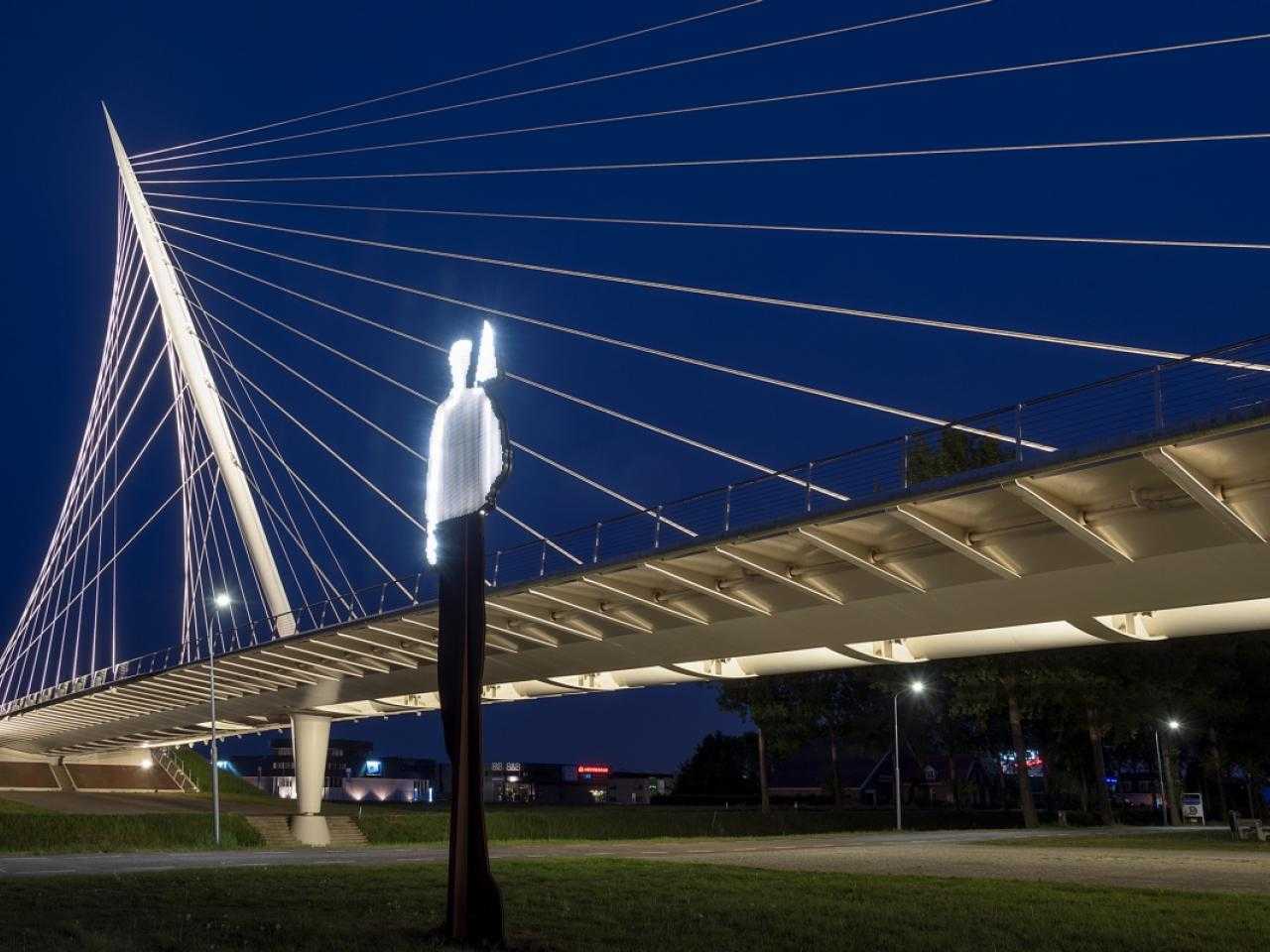 Calatrava brug met lichten aan