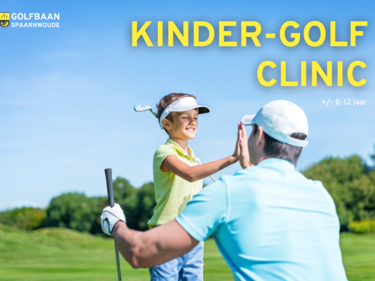 Child and parent high-fiving on the golf course