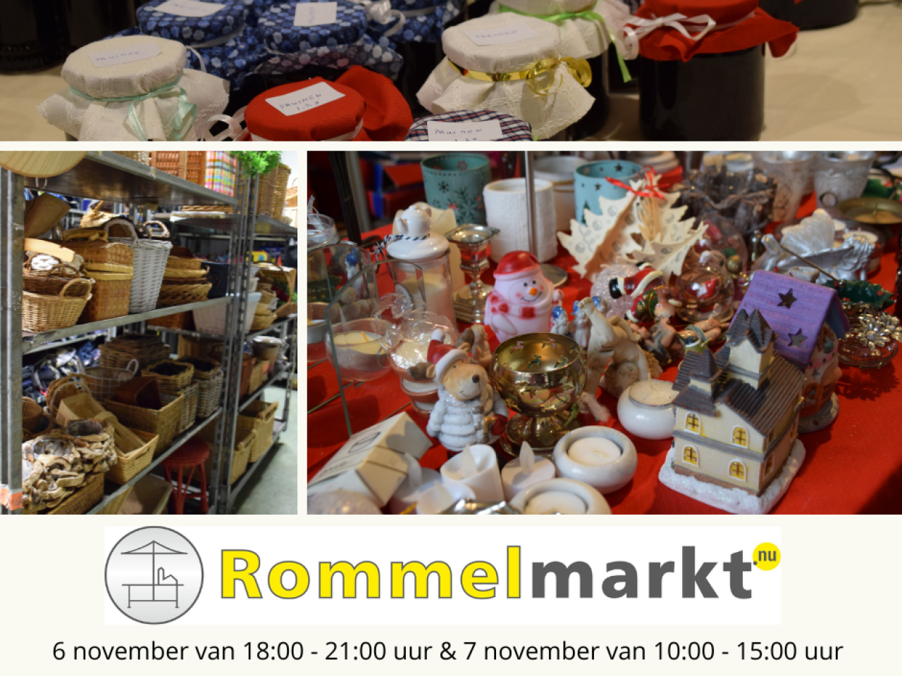 Collage van spullen op de Rommelmarkt