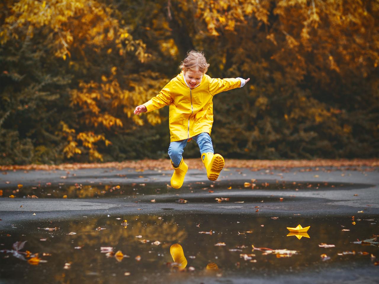 Meisje die speelt in de herfst
